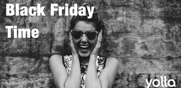 black friday time with woman happy about huge discounts - Yolla
