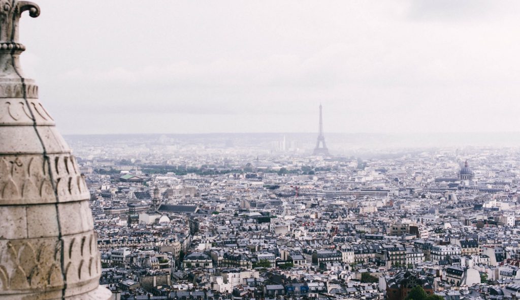 view of Paris and the Eiffel Tower from above